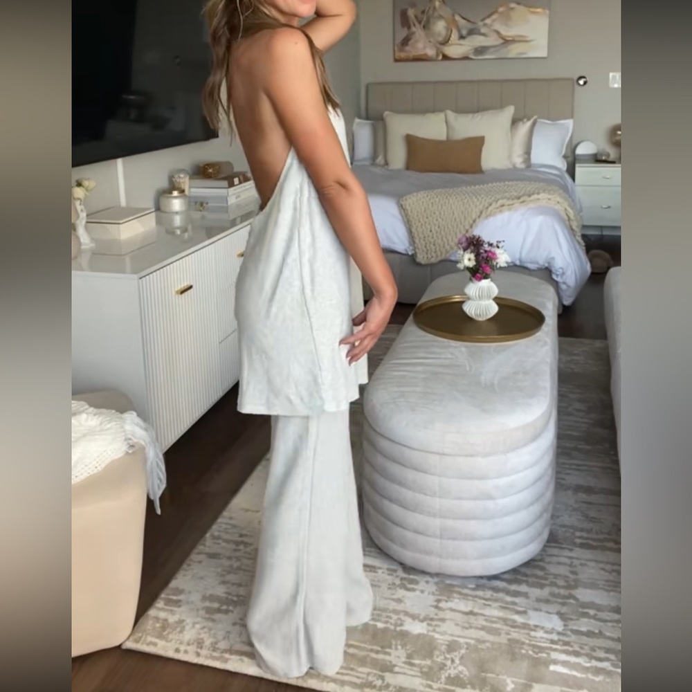 Open Back Halter with Wide Leg Pants Set